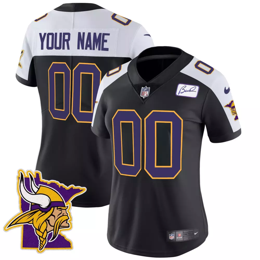 black alternate women minnesota vikings bud grant patch classic limited custom jersey v3 all stitched