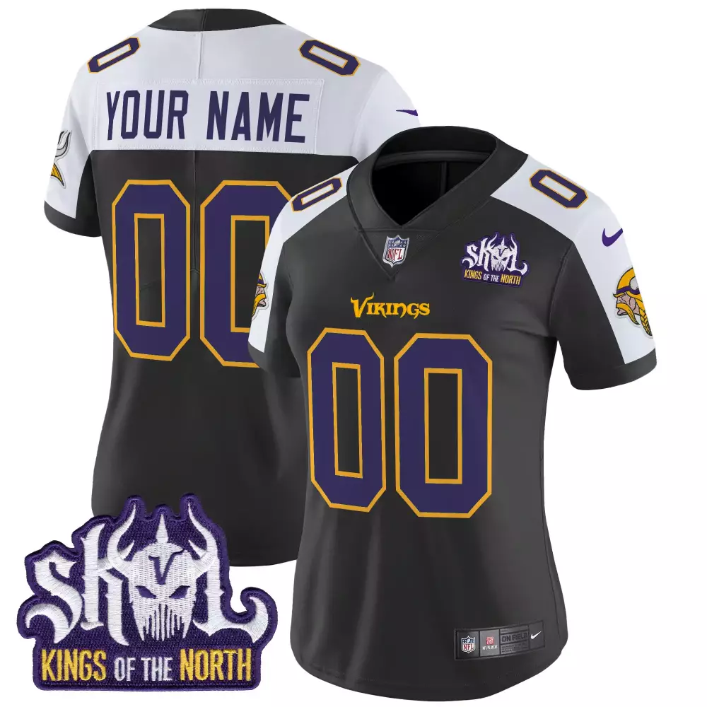 black alternate women minnesota vikings bud grant patch classic limited custom jersey v3 all stitched