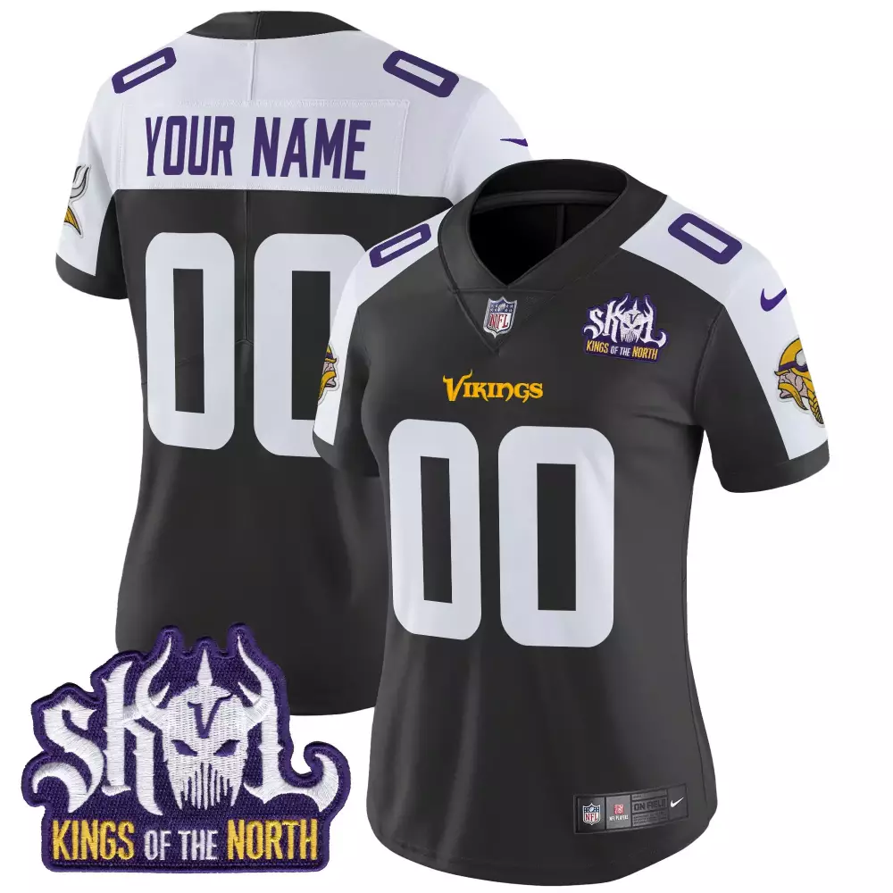 black alternate women minnesota vikings bud grant patch classic limited custom jersey v3 all stitched