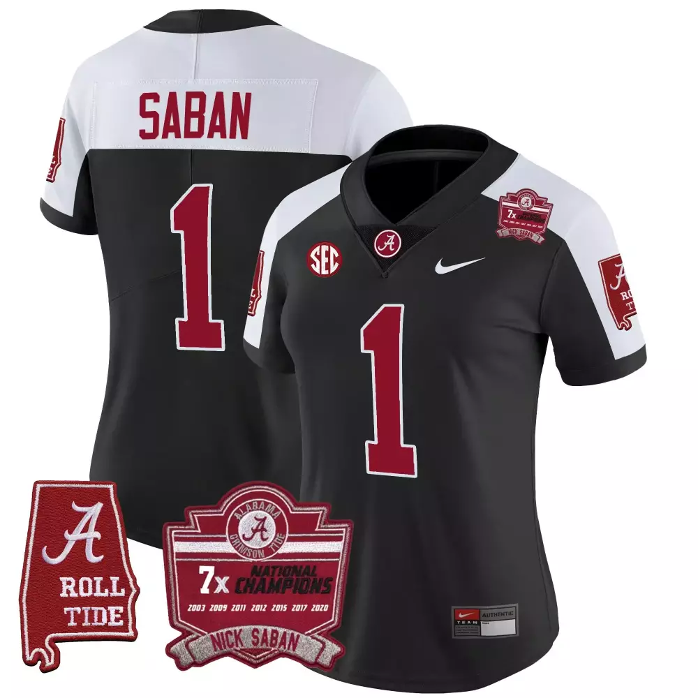 black alternate women nick saban alabama crimson tide 7x champions patch vapor jersey all stitched