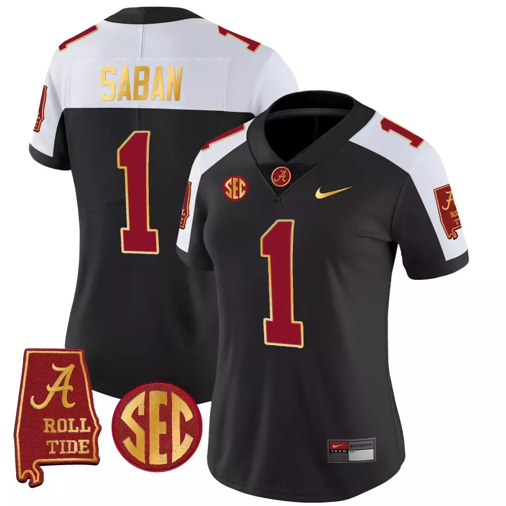 black alternate women nick saban alabama crimson tide 7x champions patch vapor jersey all stitched
