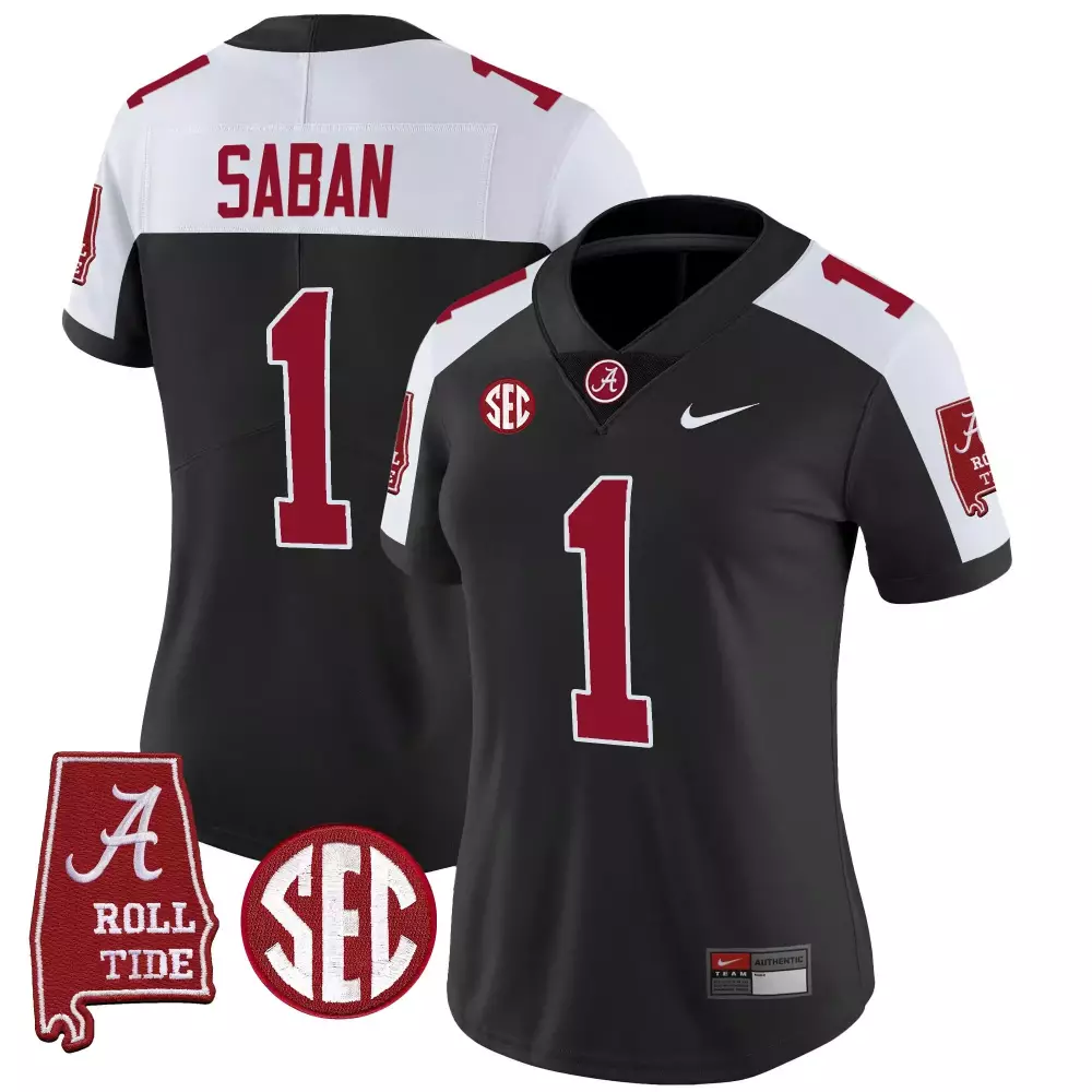 black alternate women nick saban alabama crimson tide 7x champions patch vapor jersey all stitched