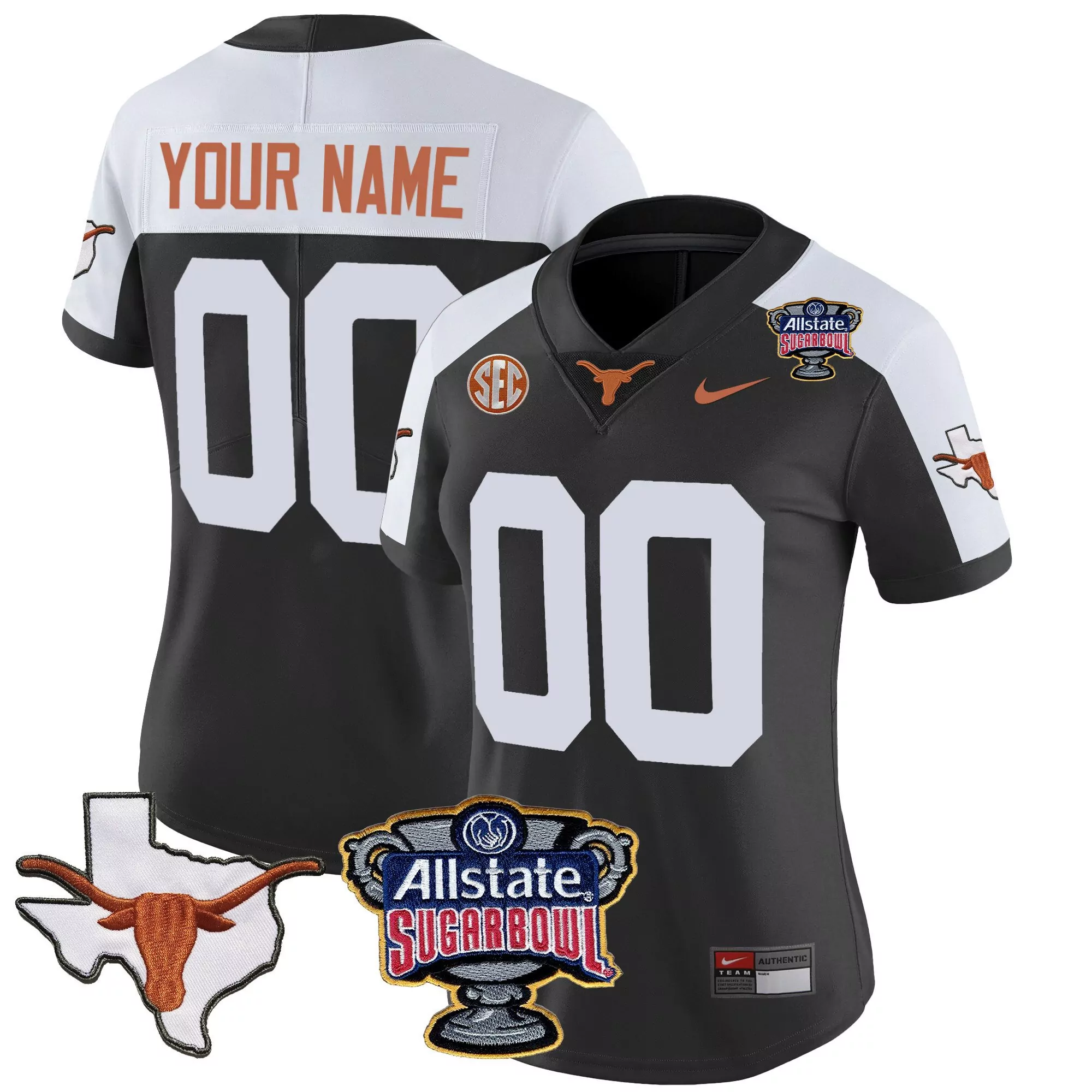 black alternate women texas longhorns state map sec patch vapor custom jersey v2 all stitched