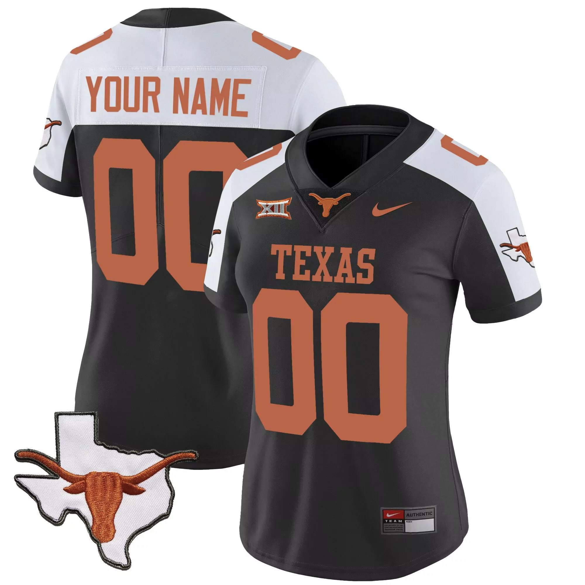 black alternate women texas longhorns state map sec patch vapor custom jersey v2 all stitched
