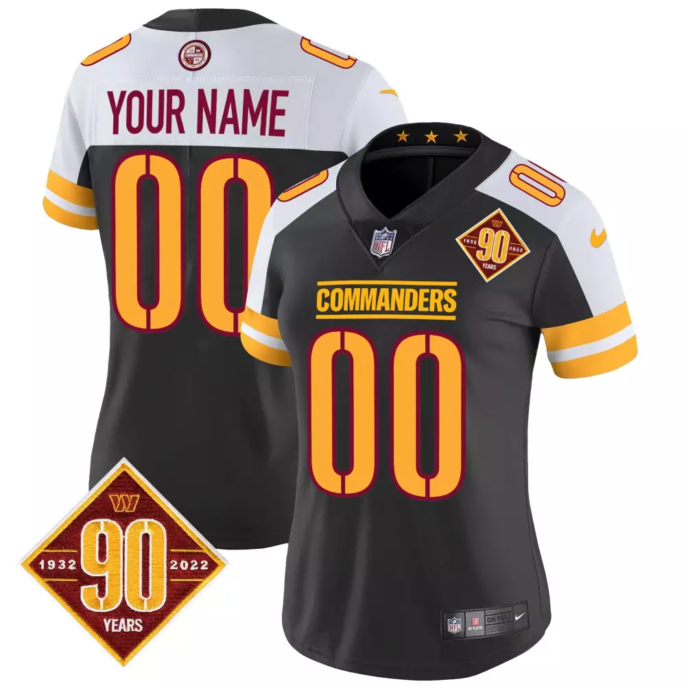 black alternate women washington commanders 90th anniversary patch vapor custom jersey v2 all stitched