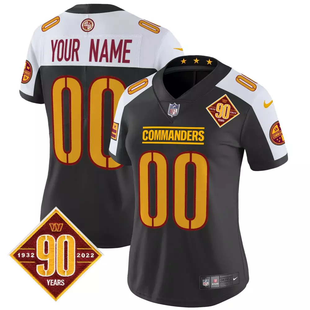 black alternate women washington commanders 90th anniversary patch vapor custom jersey v2 all stitched