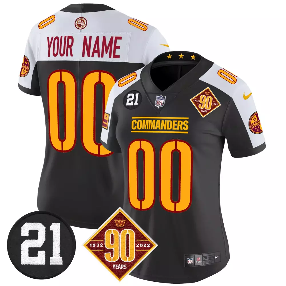 black alternate women washington commanders 90th anniversary patch vapor custom jersey v2 all stitched