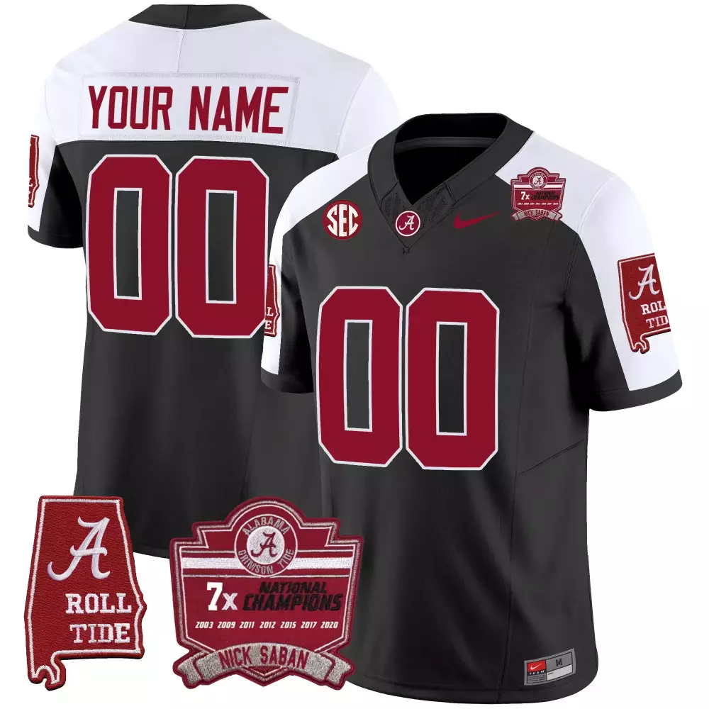 black alternate youth alabama crimson tide nick saban 7x champions patch vapor custom jersey all stitched