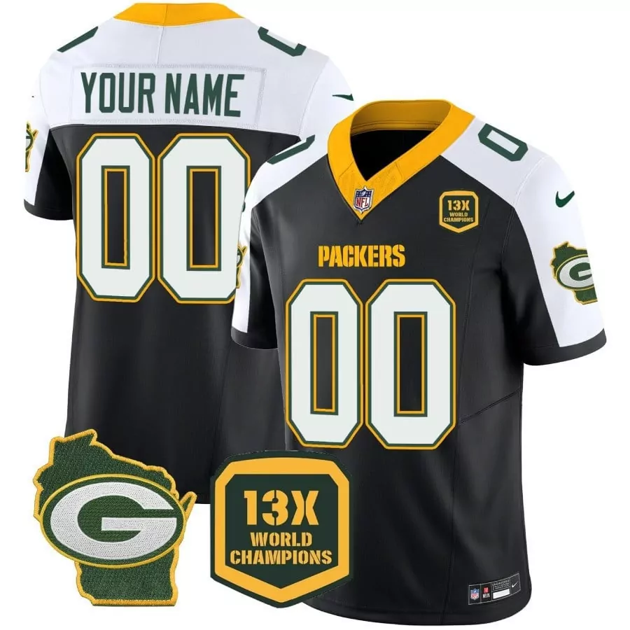 black alternate youth green bay packers 13 time world champions home patch vapor custom jersey all stitched