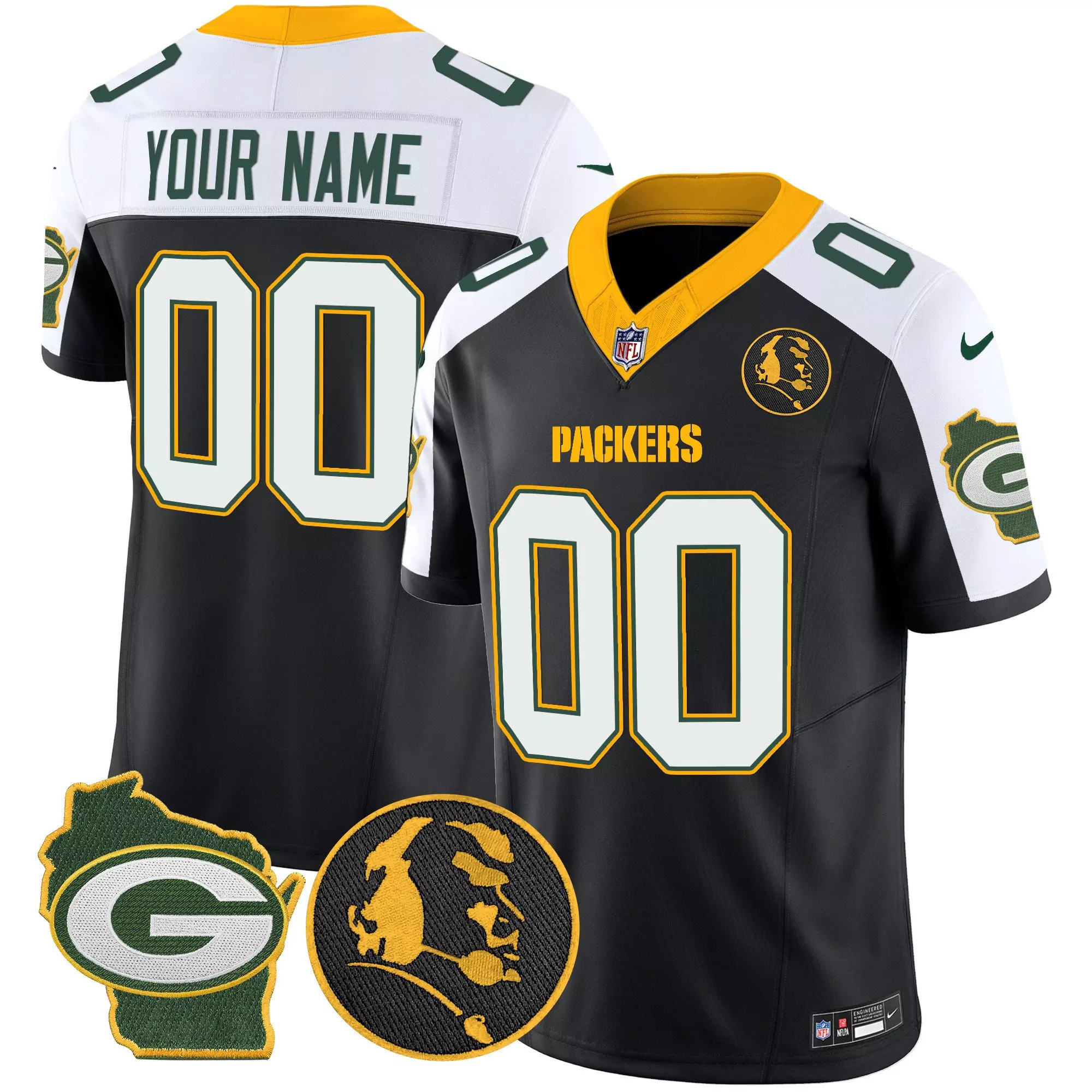 black alternate youth green bay packers john madden home patch vapor limited custom jersey all stitched