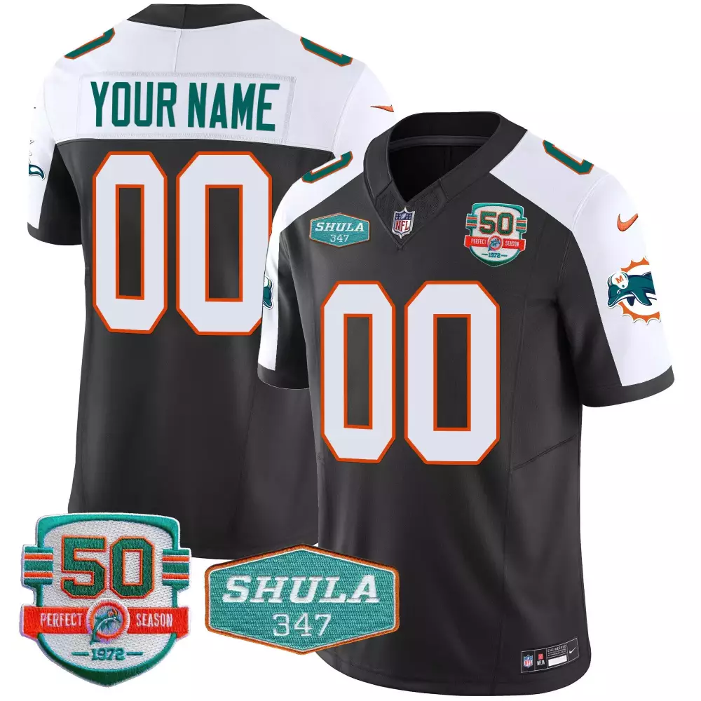 Throwback Shula 347 Patch Miami Dolphins Black Alternate Youth Jersey | Vapor Custom Gear | For Youth