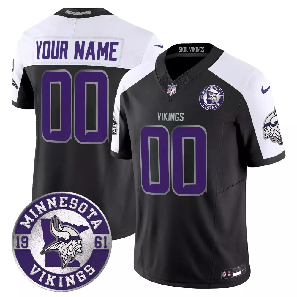 black alternate youth minnesota vikings 2024 vapor limited custom jersey est 1961 patch all stitched
