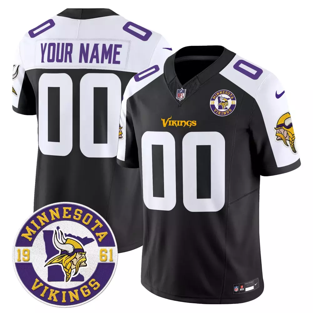 black alternate youth minnesota vikings 2024 vapor limited custom jersey est 1961 patch all stitched