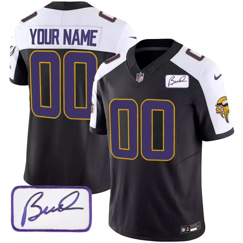 black alternate youth minnesota vikings bud grant patch classic limited custom jersey v3 all stitched