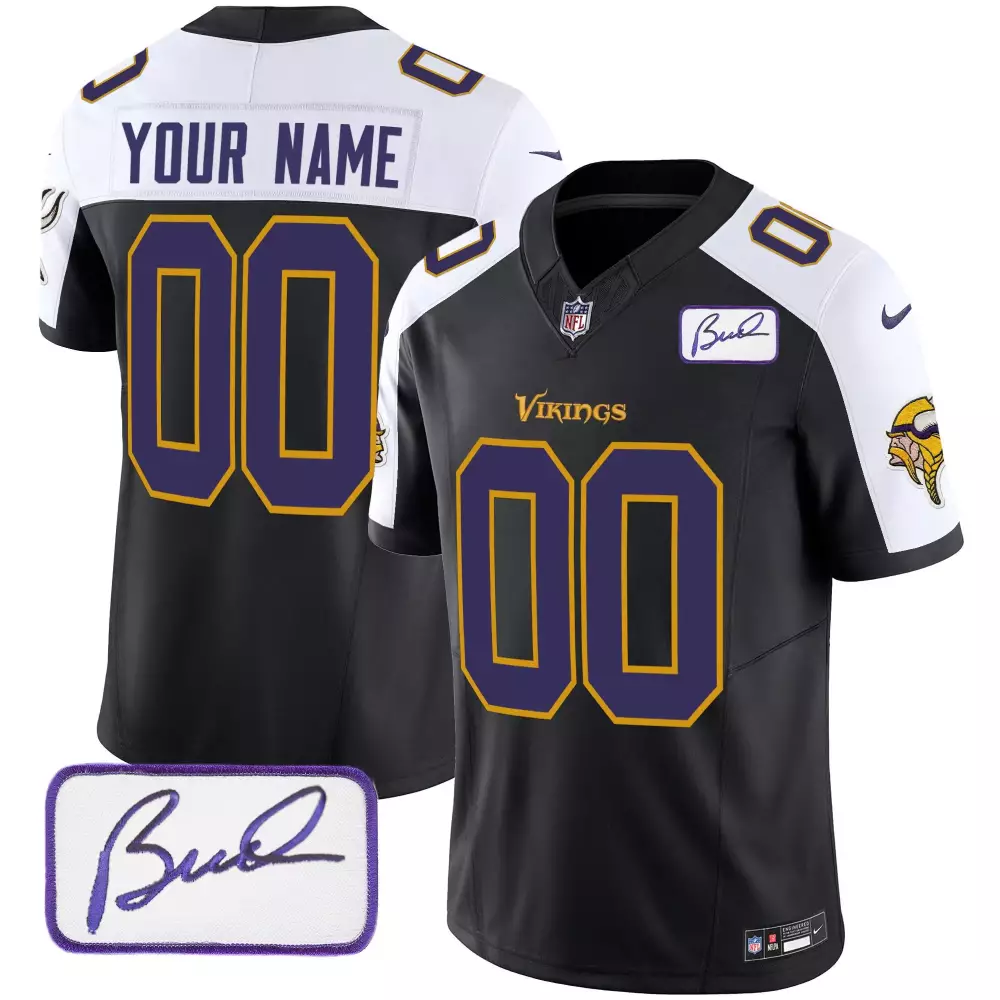 black alternate youth minnesota vikings bud grant patch classic limited custom jersey v3 all stitched