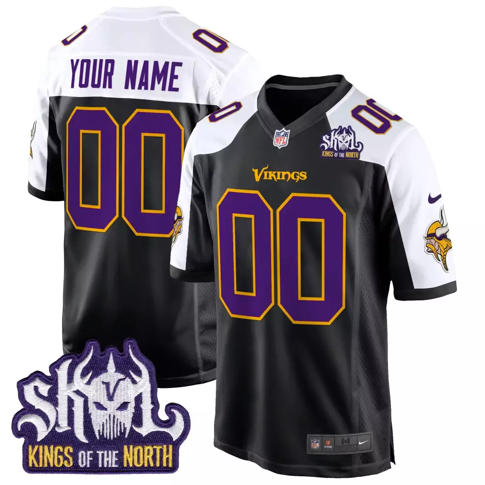 black alternate youth minnesota vikings king of the north patch throwback game custom jersey all stitched