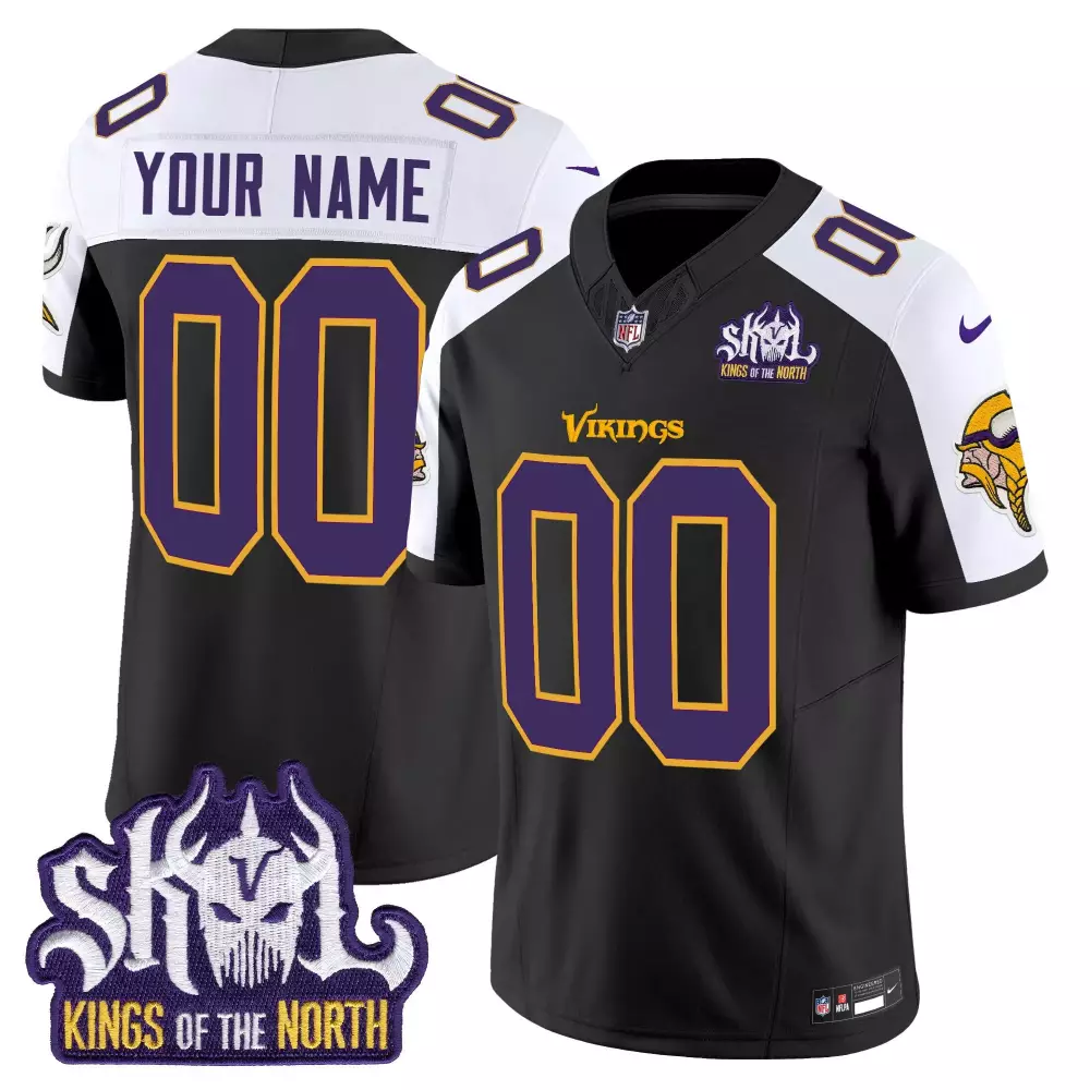 black alternate youth minnesota vikings king of the north patch throwback game custom jersey all stitched