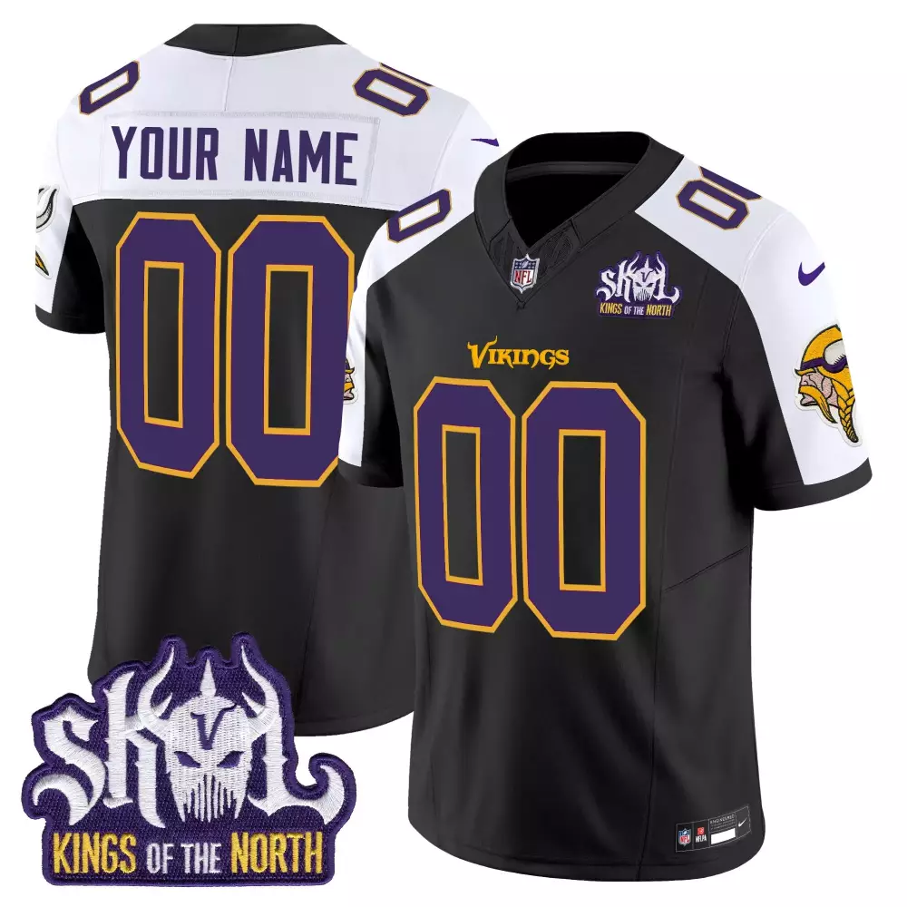 black alternate youth minnesota vikings king of the north patch throwback game custom jersey all stitched