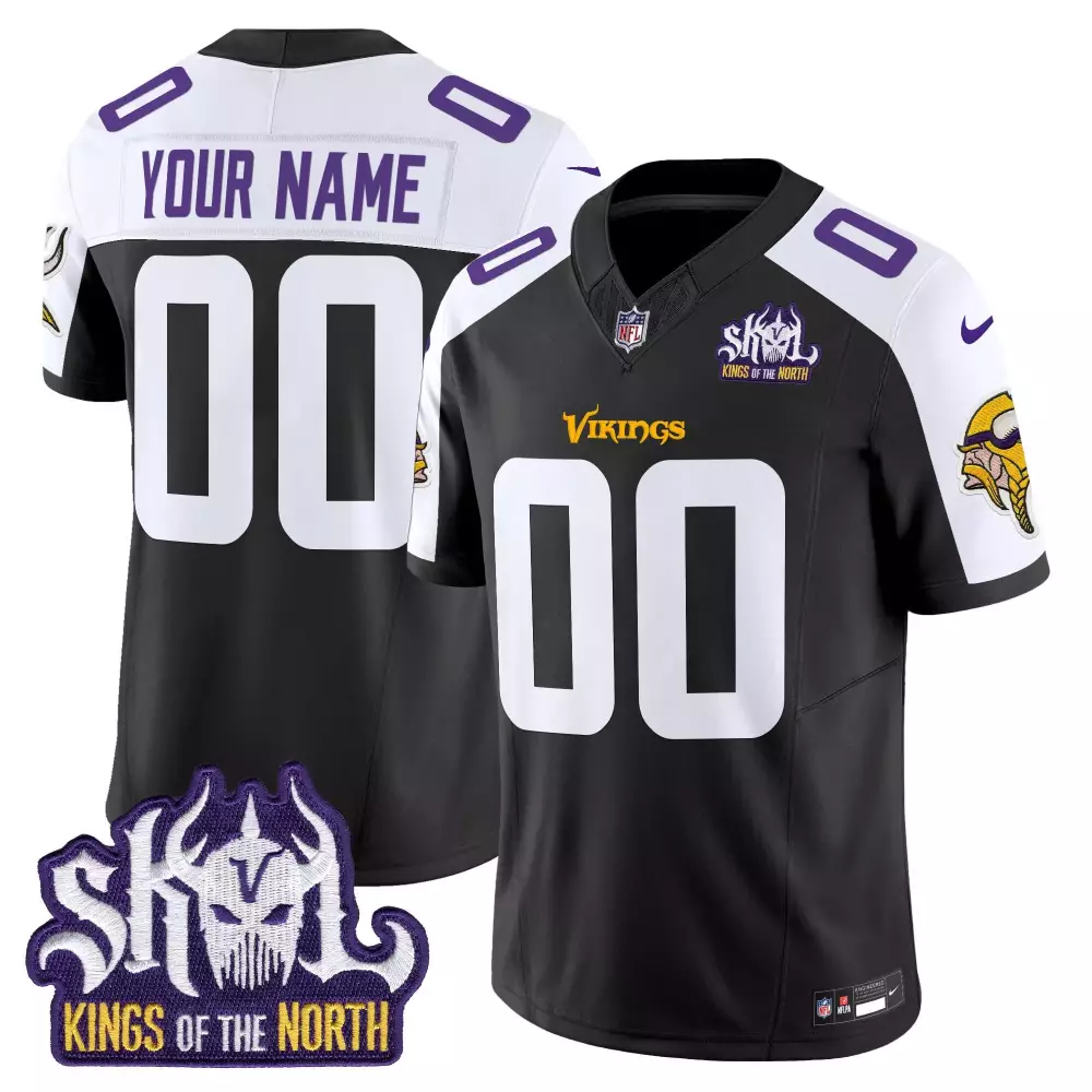 black alternate youth minnesota vikings king of the north patch throwback game custom jersey all stitched