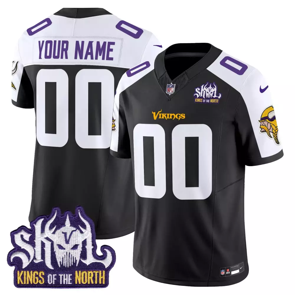 black alternate youth minnesota vikings king of the north patch throwback game custom jersey all stitched