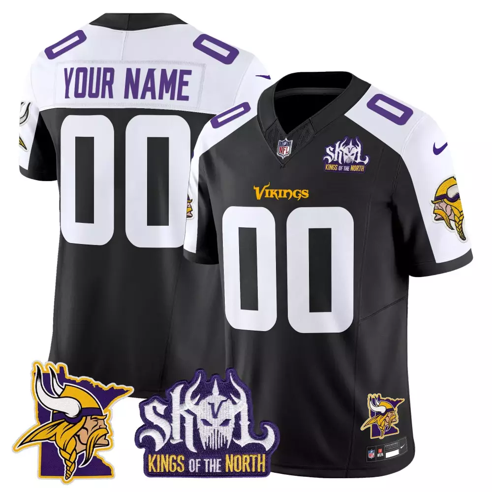 black alternate youth minnesota vikings kings of the north patch vapor limited custom jersey v3 all stitched