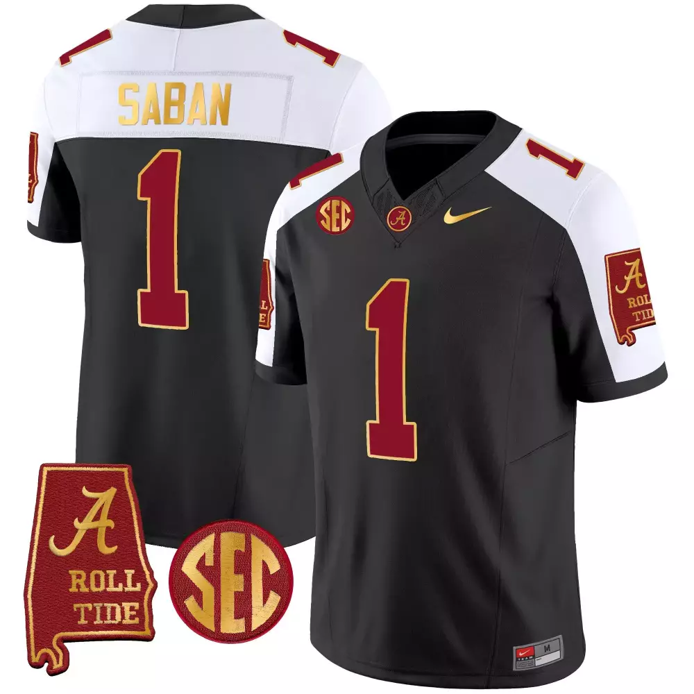black alternate youth nick saban alabama crimson tide gold trim vapor jersey alabama map all stitched