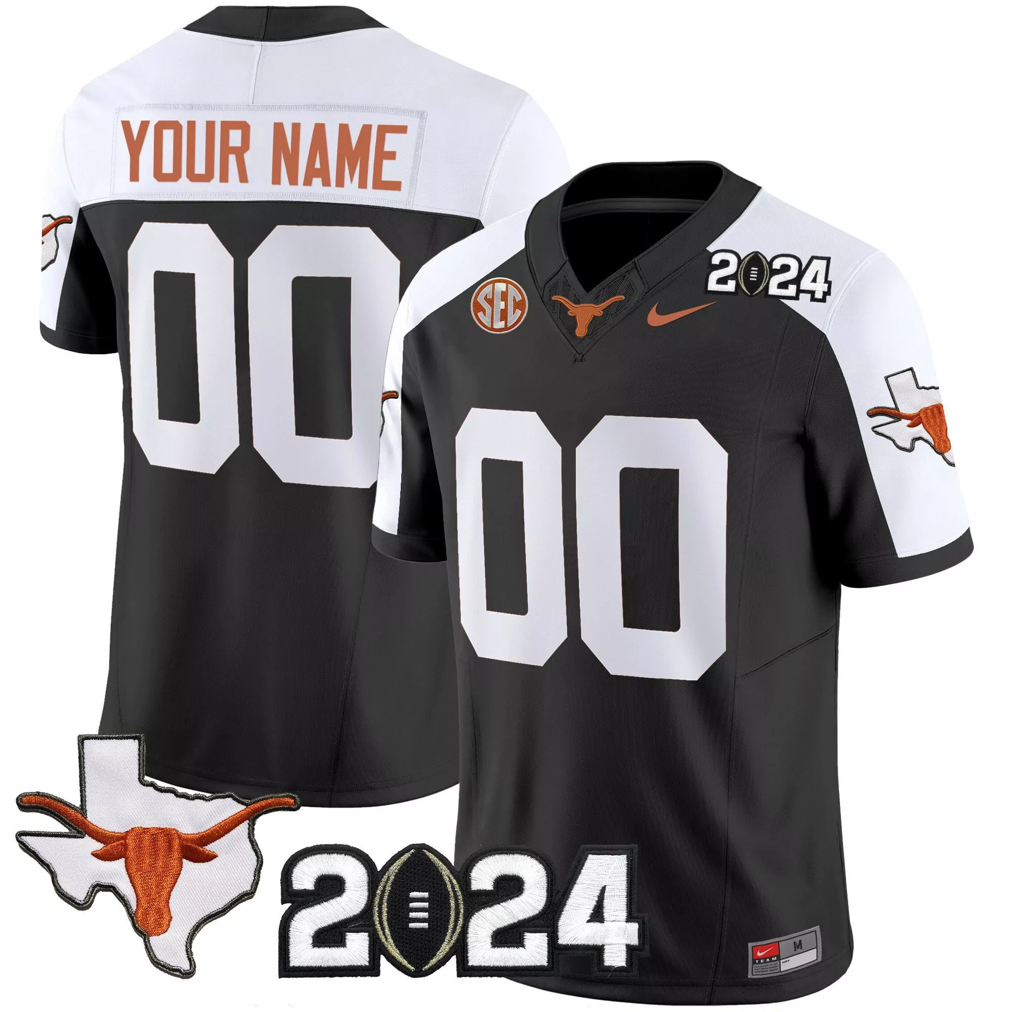 black alternate women texas longhorns state map sec patch vapor custom jersey v2 all stitched