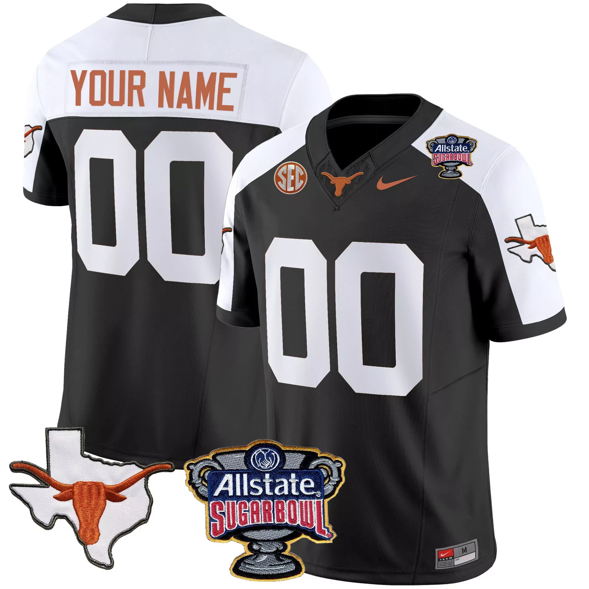 black alternate youth texas longhorns state map sec patch vapor custom jersey all stitched