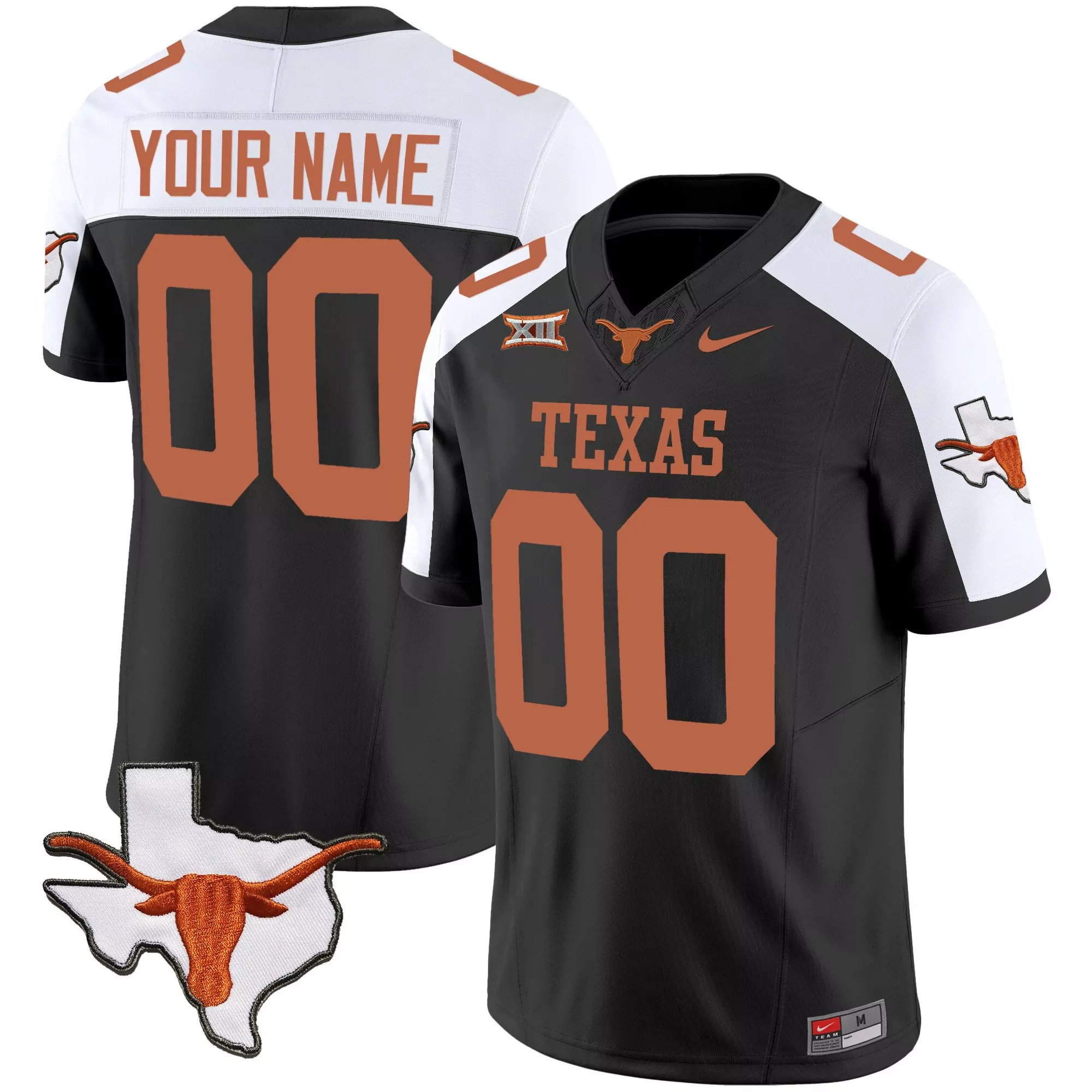 black alternate youth texas longhorns state map sec patch vapor custom jersey all stitched