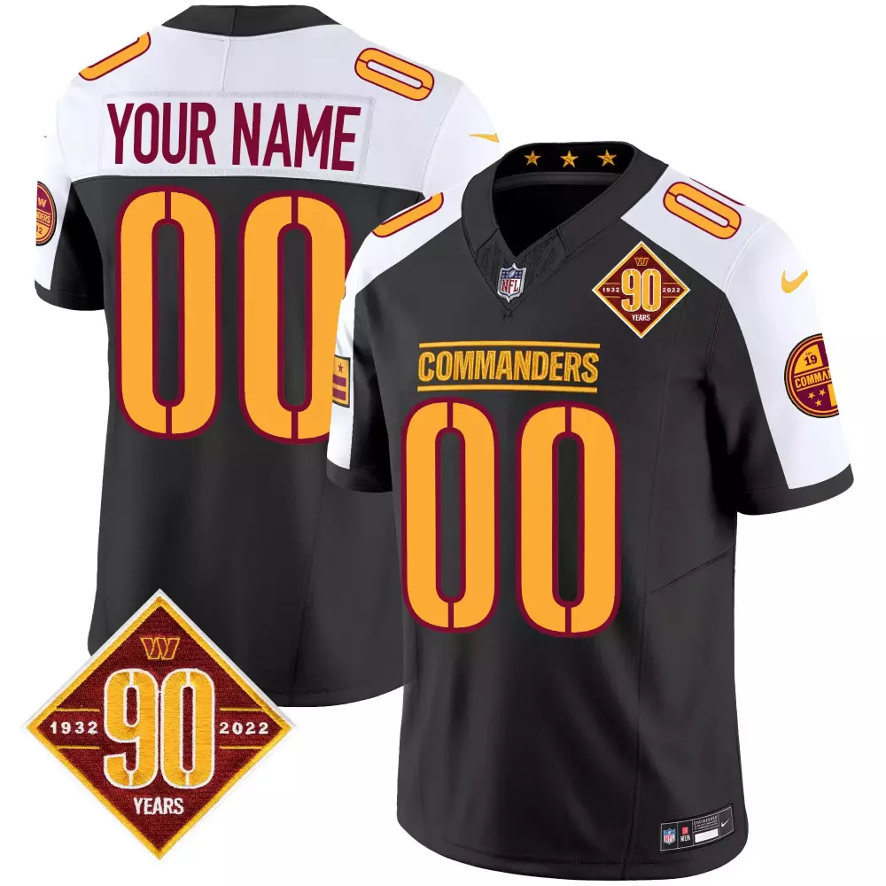 Washington Commanders Youth Black Alternate 90th Anniversary Patch Vapor Custom Jersey | Stitched Fan Gear | For Men, Women & Youth