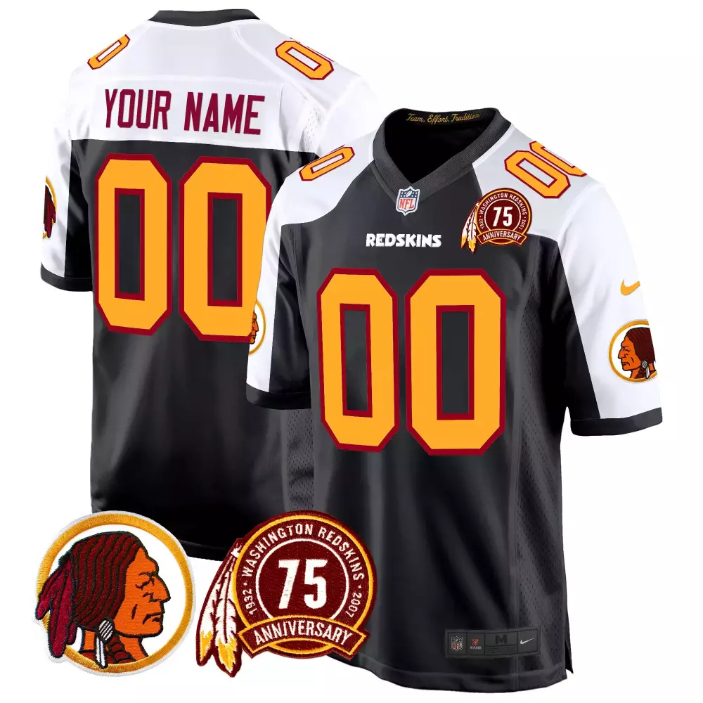 black alternate youth washington redskins 75th patch throwback game custom jersey all stitched