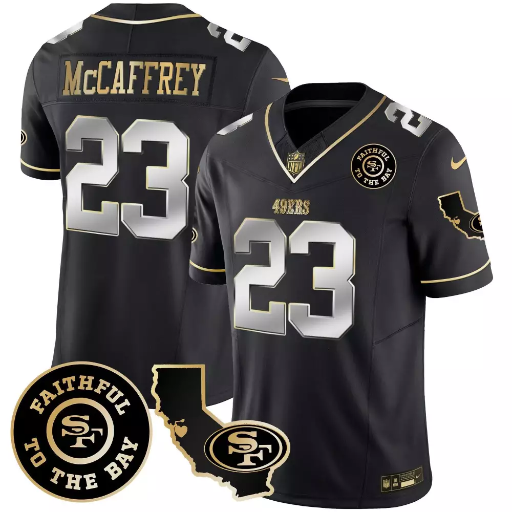 Christian McCaffrey San Francisco 49ers Black & White Vapor Jersey | Super Bowl LVIII Gold Patch | Men’s Fan Gear | For Men, Women & You