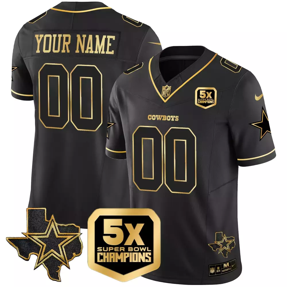 black gold men dallas cowboys 5x super bowl champions vapor limited custom jersey all stitched