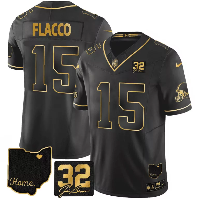 Joe Flacco Black Gold Men's Vapor Jersey | Cleveland Browns Gold Stitched | Game Day Outfit for Men, Women & Youth