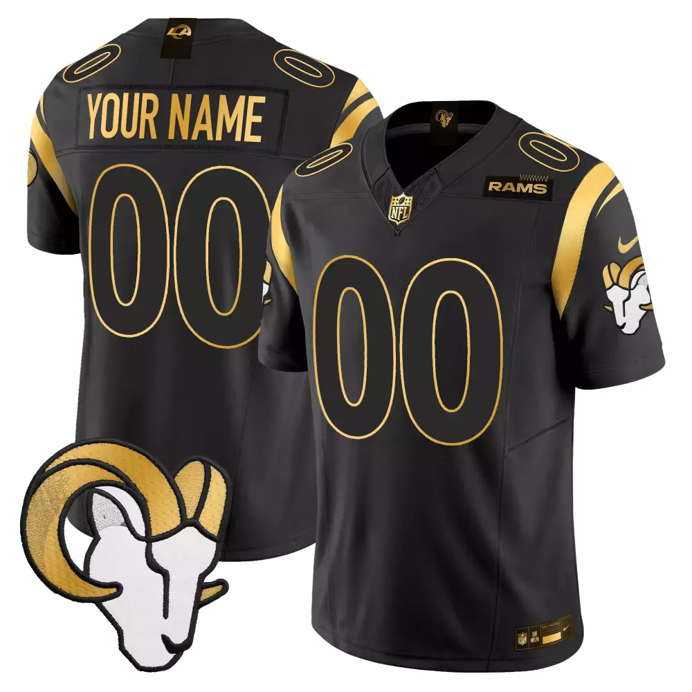 black gold men los angeles rams 2024 gold vapor limited custom jersey all stitched