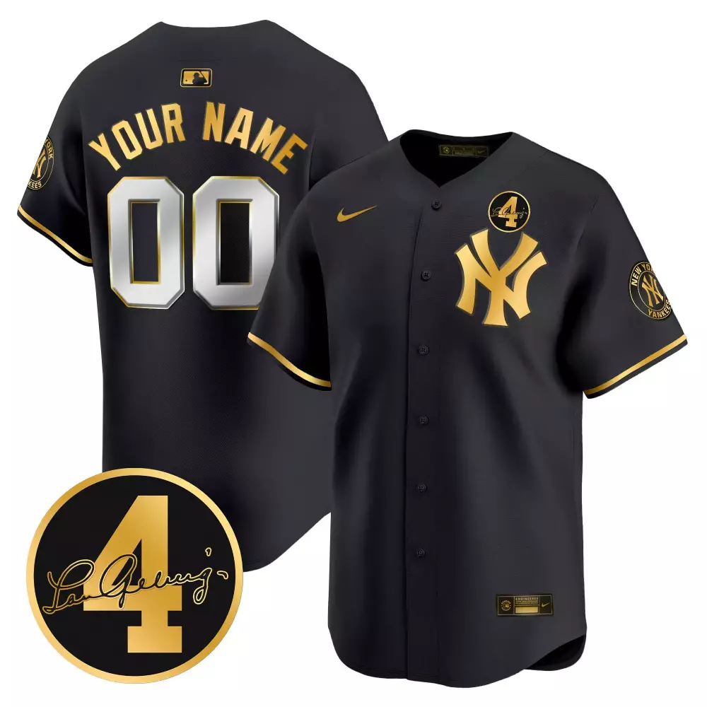 Lou Gehrig New York Yankees Black Gold Vapor Premier Jersey | Limited Edition Stitched Fan Gear | For Men, Women & Youth