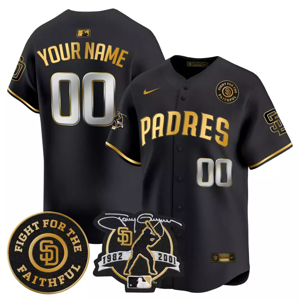 Tony Gwynn Faithful San Diego Padres Black Gold Vapor Premier Jersey | Limited Edition Stitched Fan Gear | For Men, Women & Youth