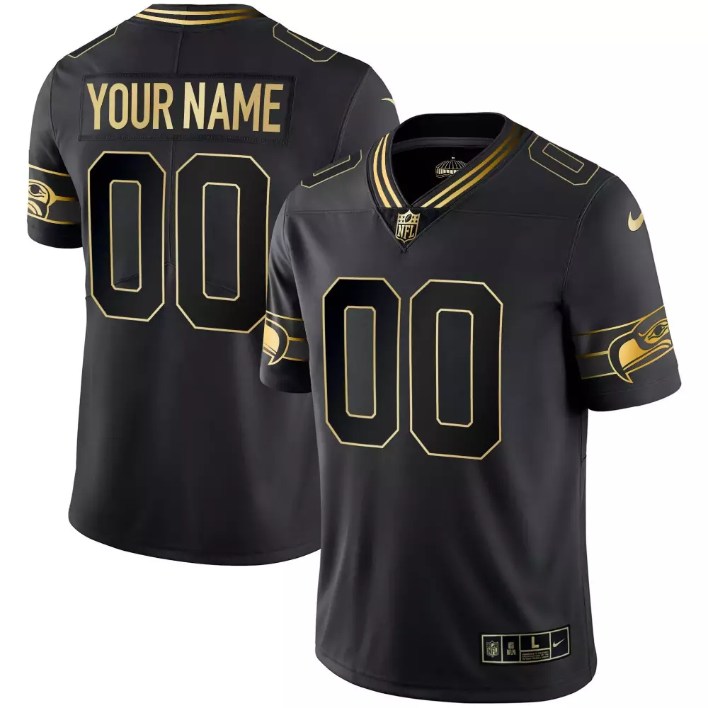 Seattle Seahawks Black Gold Men's Throwback Custom Jersey | All Stitched | Fan Gear for Game Day | For Men, Women & Youth