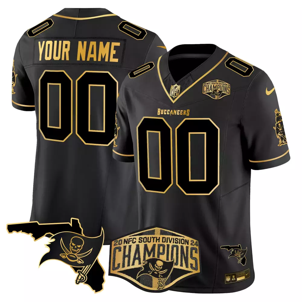black gold men tampa bay buccaneers 2024 nfc south division champions patch gold vapor limited custom jersey all stitche
