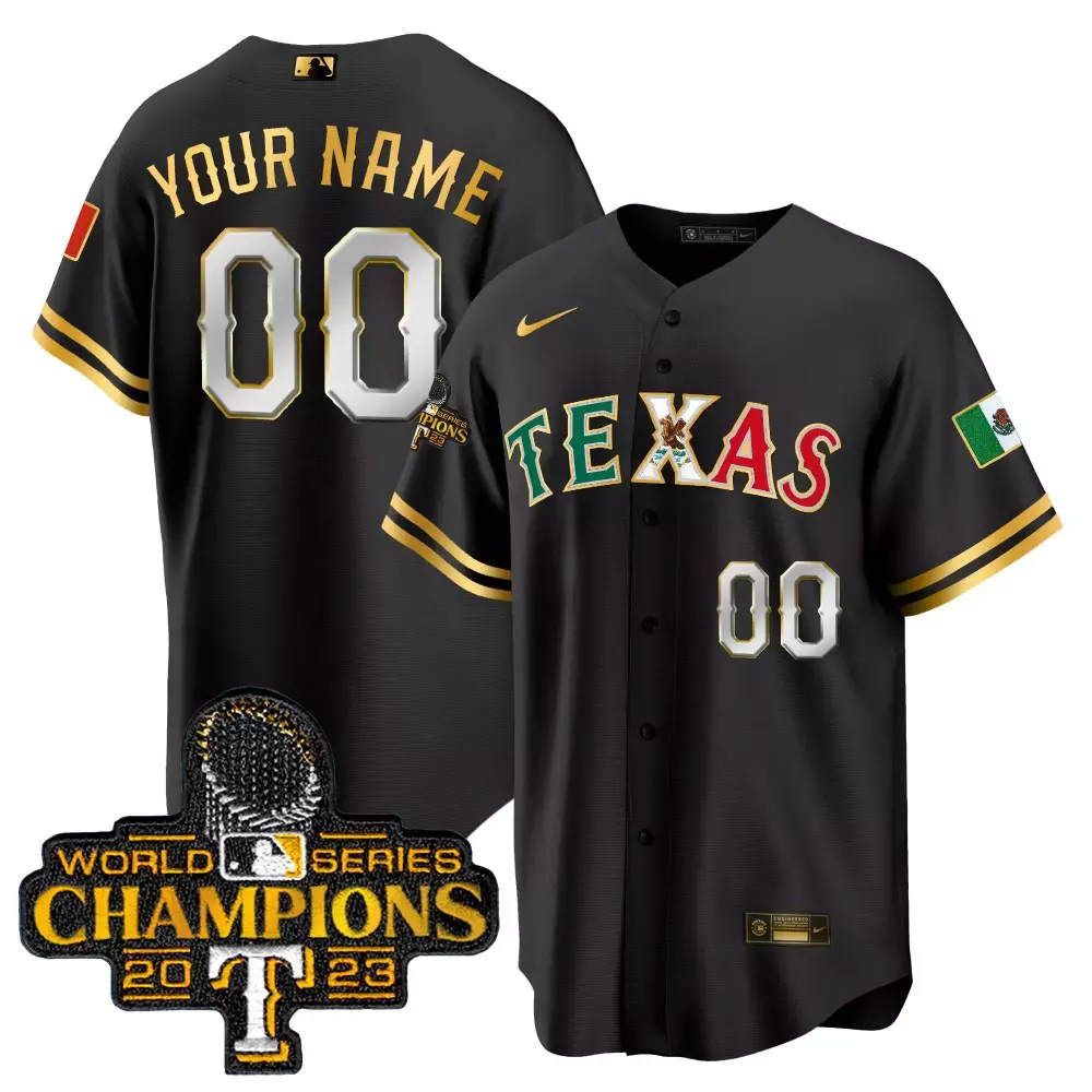 Texas Rangers 2023 World Series Champions Custom Jersey | Black Gold Stitched Design | Fan Gear for Men, Women & Youth