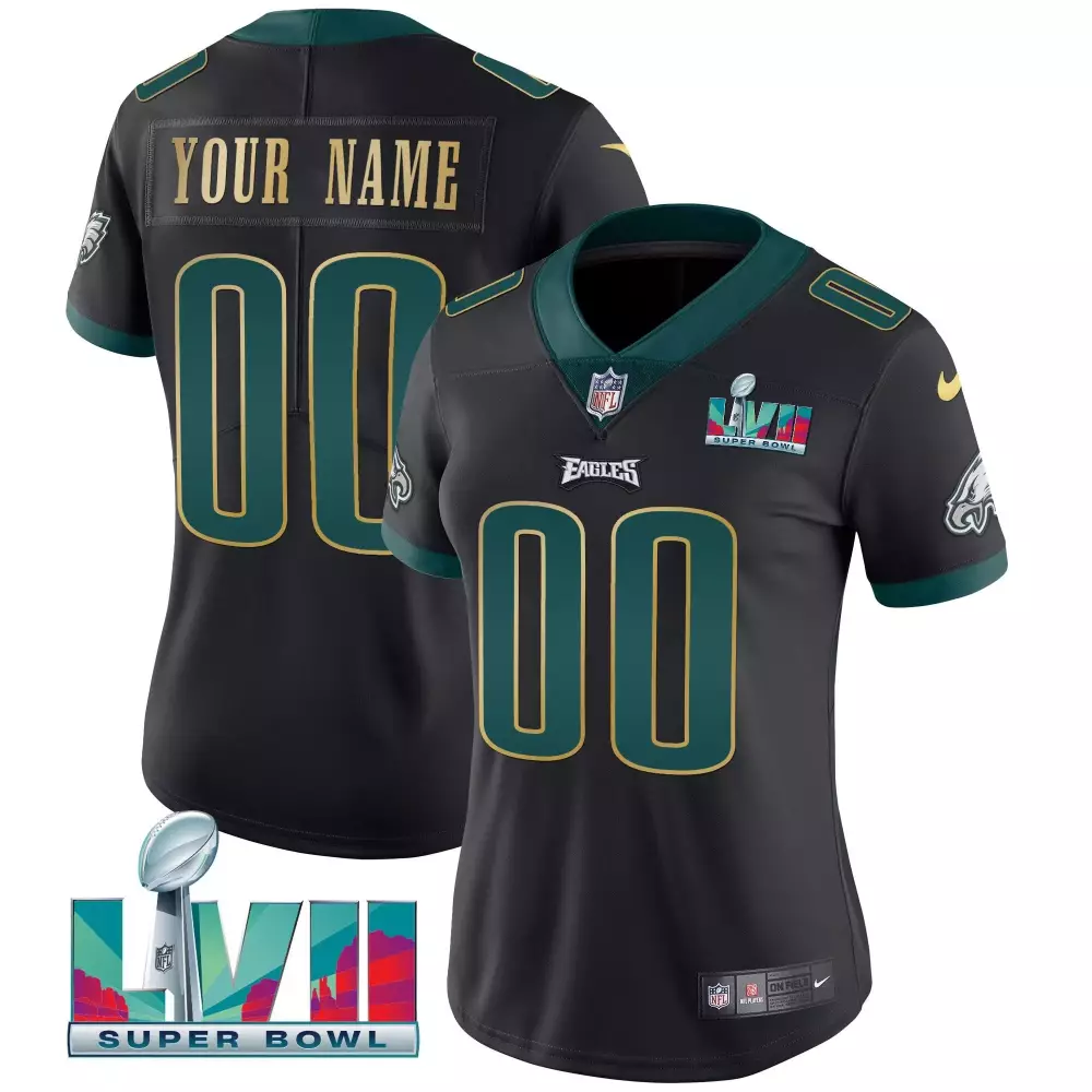 Super Bowl Custom Patch Vapor Jersey | Black Gold Philadelphia Eagles | Stitched Fan Gear for Women | For Men, Women & Youth