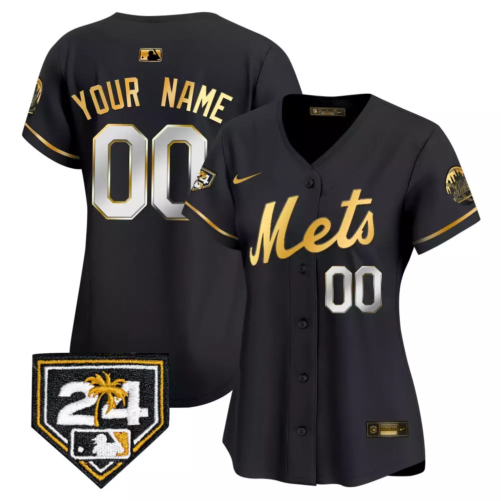 Black Gold Women's New York Mets 2024 Spring Training Vapor Premier Limited Custom Jersey V2 | All Stitched | For Men, Women & Youth
