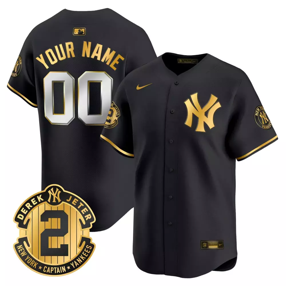 Derek Jeter Patch Black Gold Yankees Vapor Premier Limited Jersey | Stitched Fan Gear for Women | For Men, Women & Youth