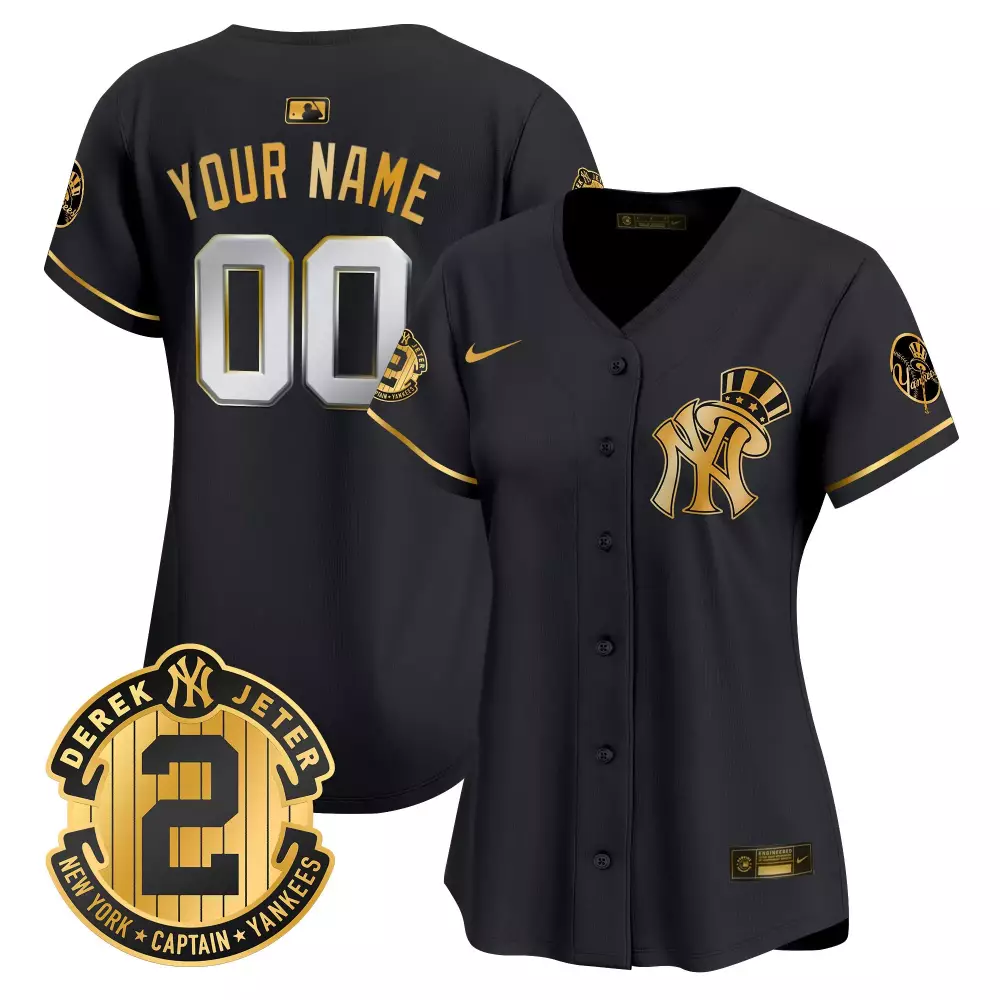 Derek Jeter Patch Black Gold Yankees Vapor Premier Limited Jersey | Stitched Fan Gear for Women | For Men, Women & Youth