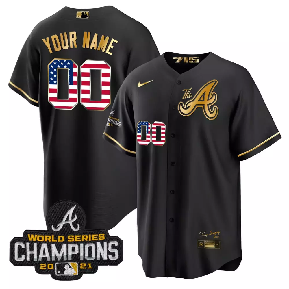 black gold youth atlanta braves the a gold flag custom jersey all stitched