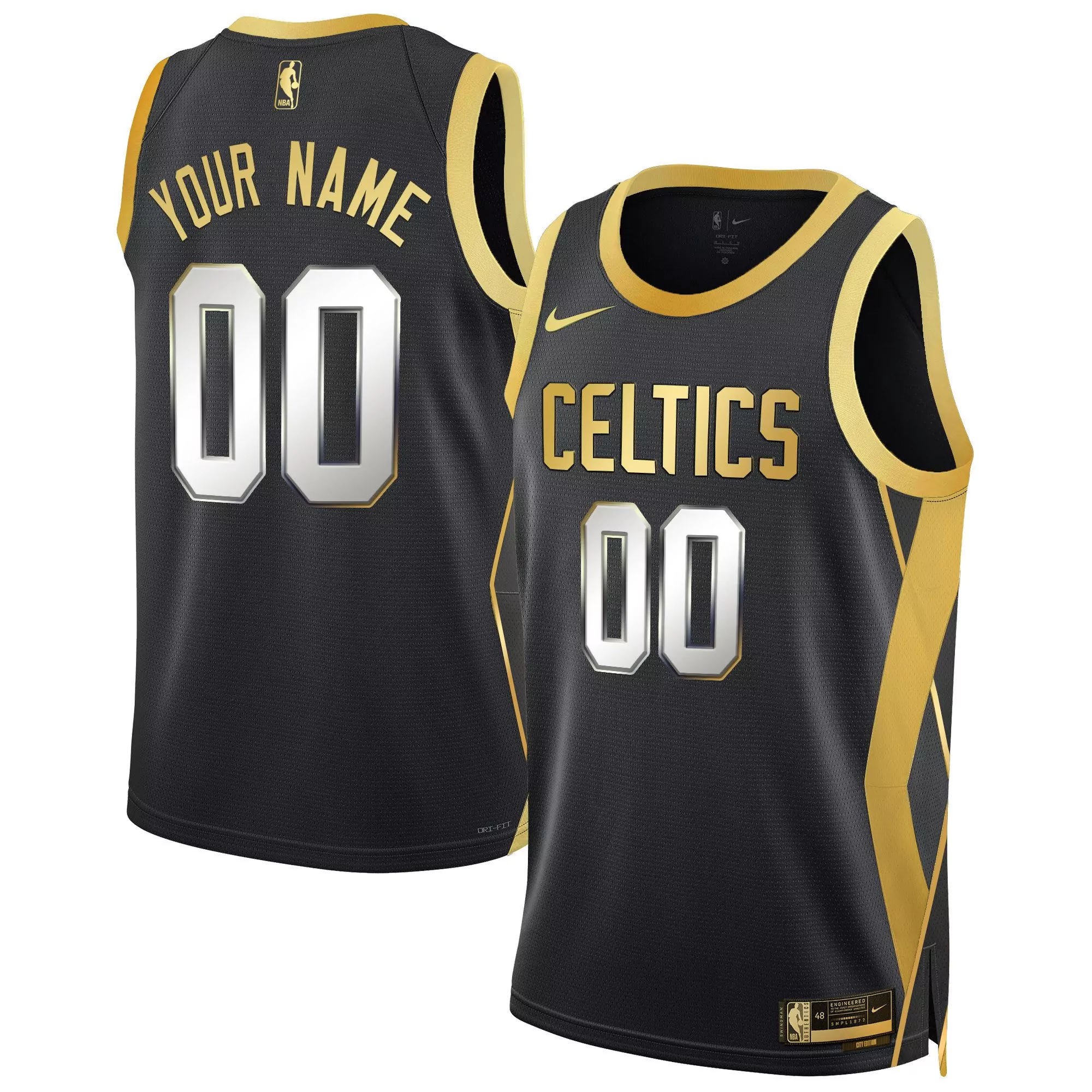 black gold youth boston celtics 2024 swingman custom jersey all stitched