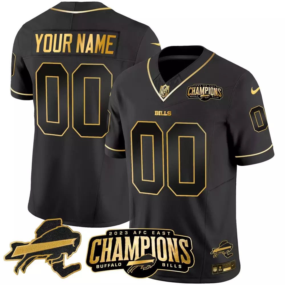 black gold youth buffalo bills 2023 afc east champions patch gold vapor custom jersey v2 all stitched