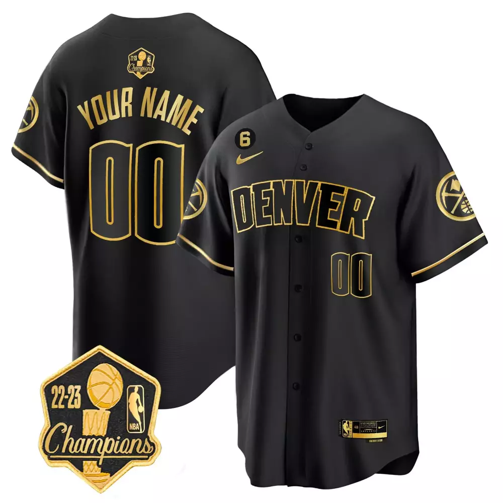 Denver Nuggets Youth 2023 Champions Limited Patch Cool Base Custom Jersey | Black Gold Stitched | For Youth, Men & Women