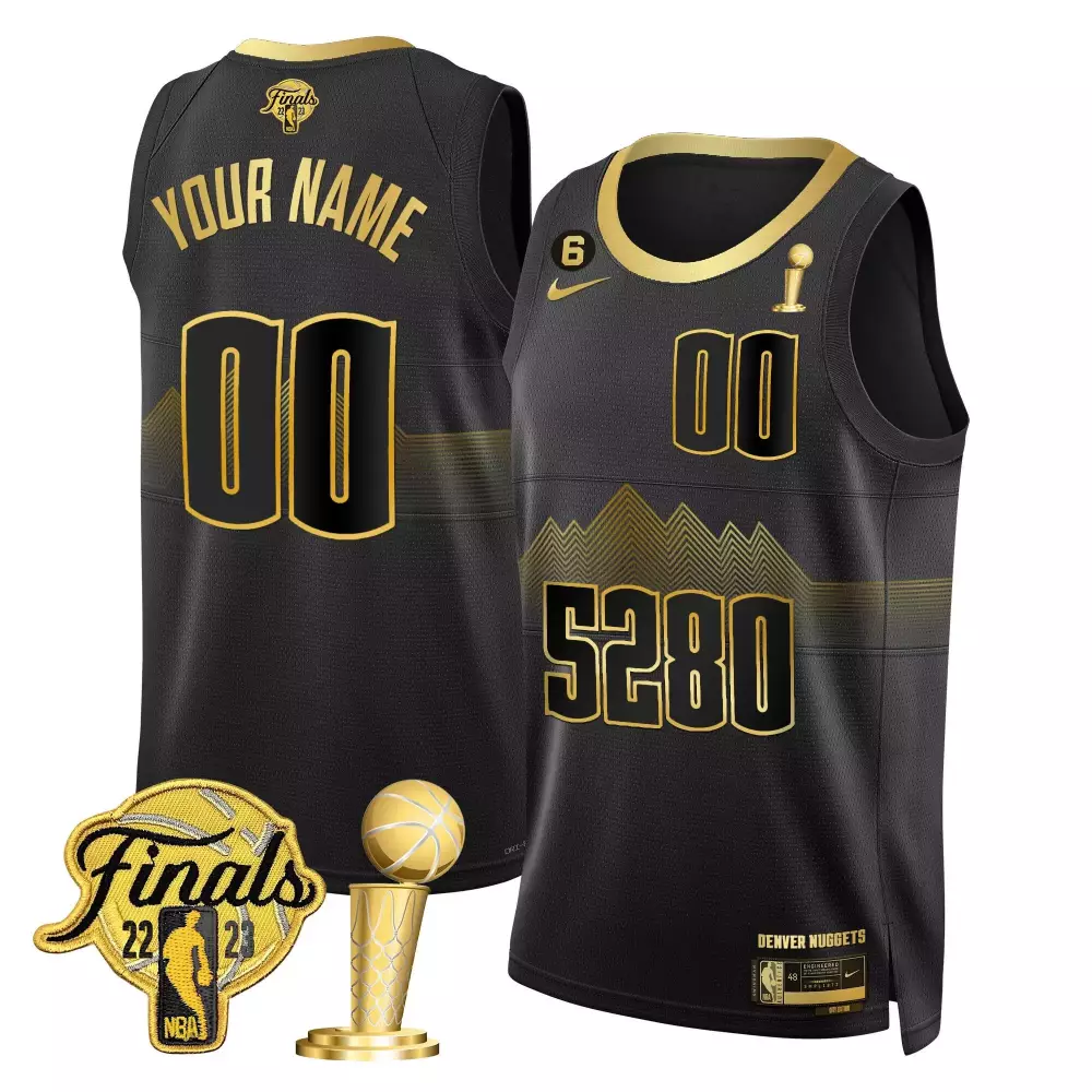 black gold youth denver nuggets 2023 finals champions flex base custom jersey all stitched