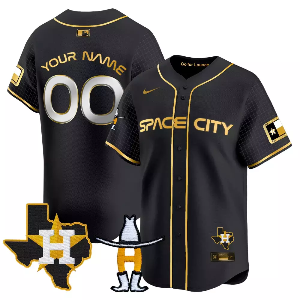 Youth Houston Astros Black Gold Space City Texas Patch Vapor Premier Limited Jersey | Stitched Custom Fan Gear | For Men, Women & Youth